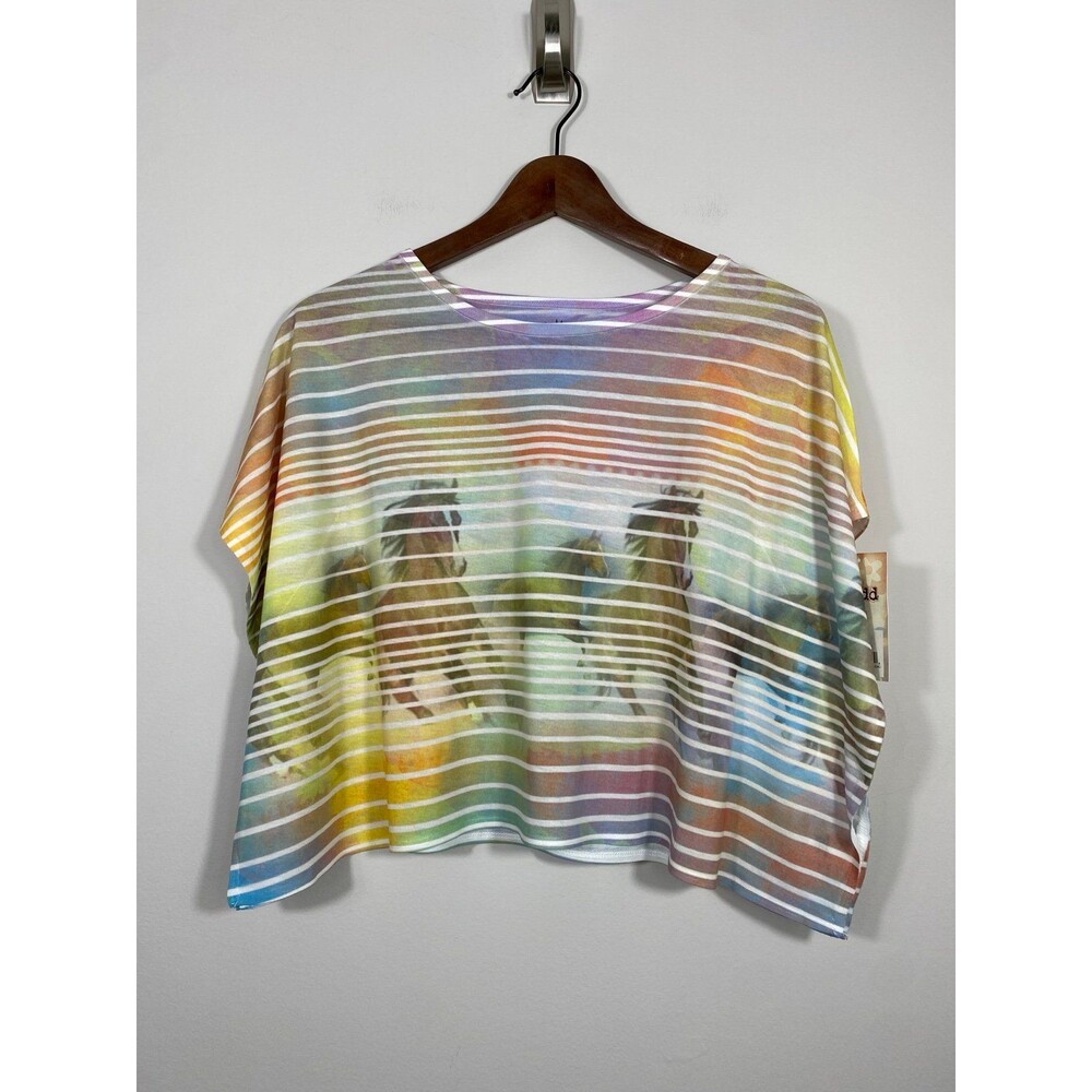 Mudd Horse Print Striped Poncho Top XS/S Rainbow Graphic Tee